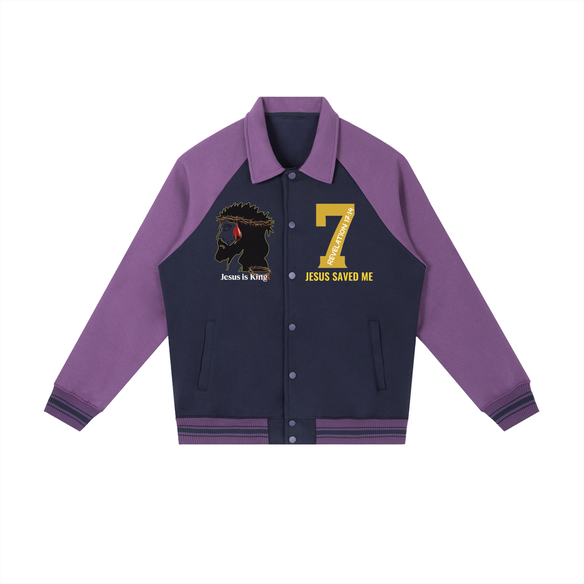 JESUS IS KING w/ 7 Raglan Sleeve Baseball Jacket