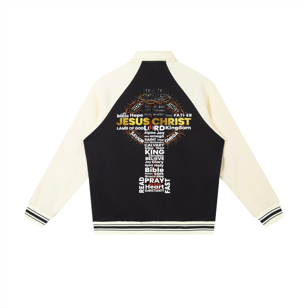 JESUS IS KING w/ Word Cross Raglan Sleeve Baseball Jacket