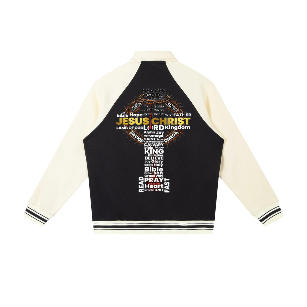 JESUS IS KING w/ Word Cross Raglan Sleeve Baseball Jacket