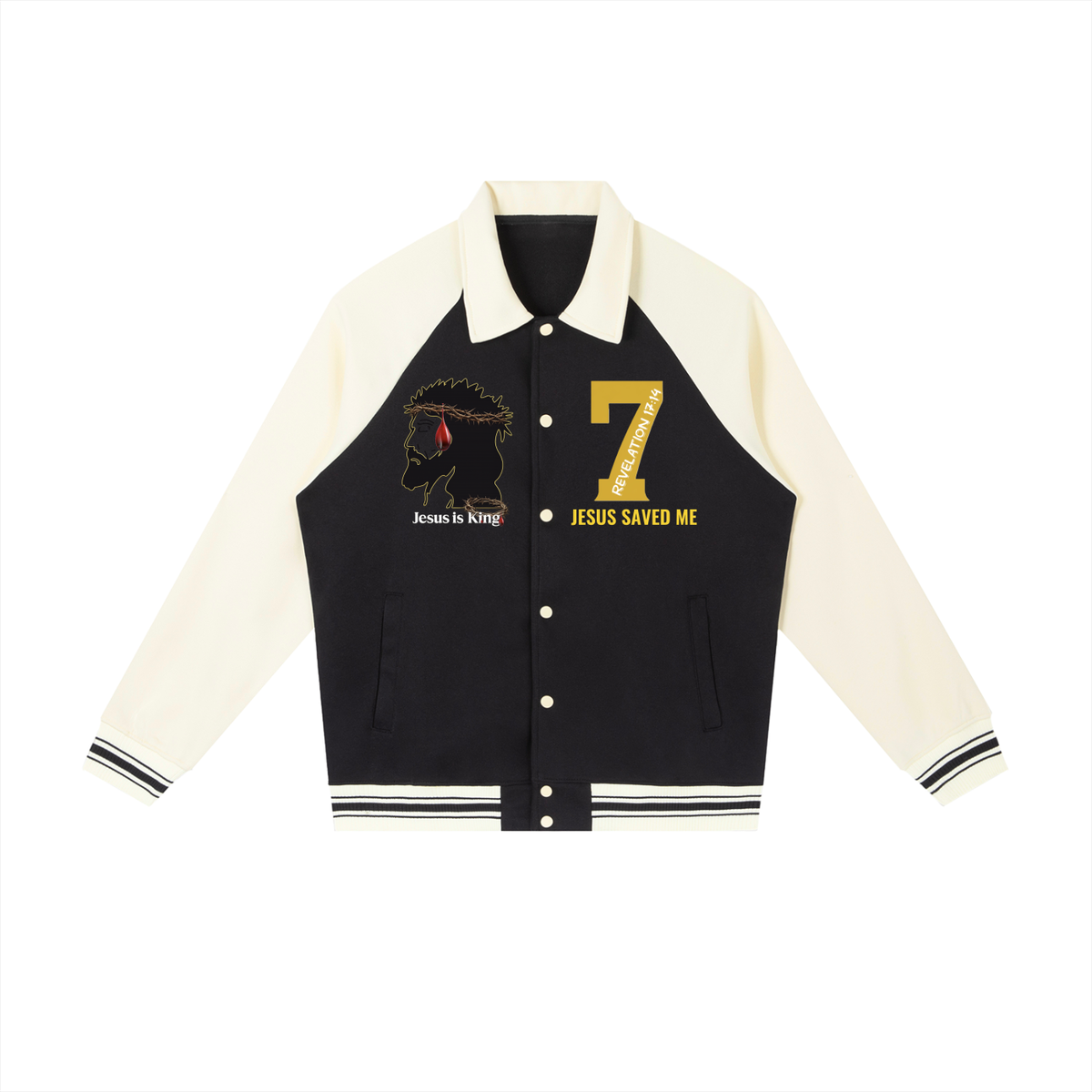JESUS IS KING w/ 7 Raglan Sleeve Baseball Jacket
