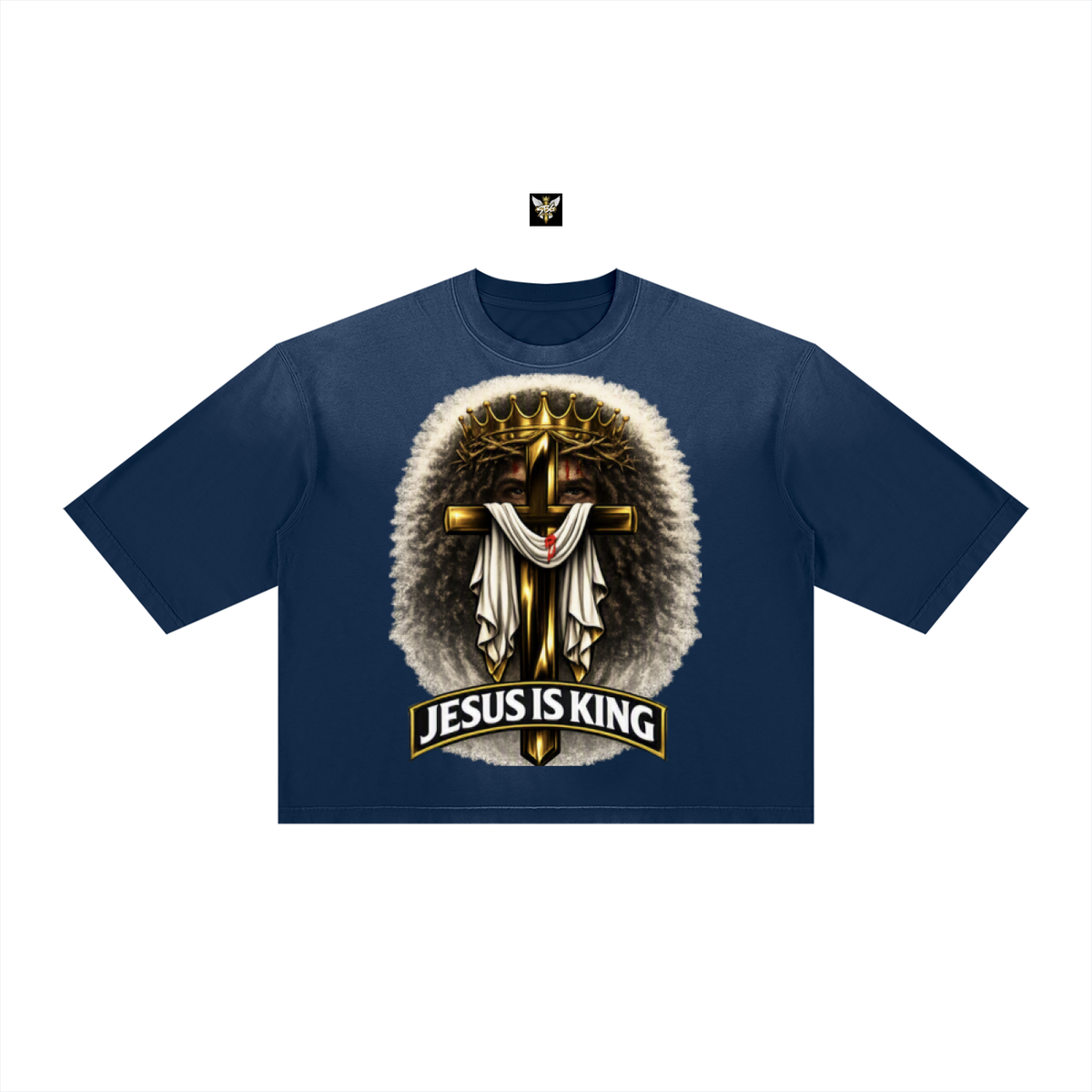 JESUS IS KING w/ FACES Vintage Wash Sunfade Boxy T-Shirt