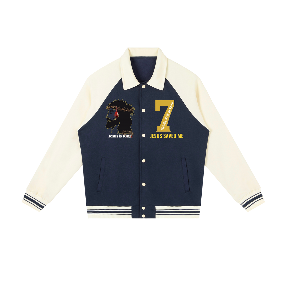 JESUS IS KING w/ 7 Raglan Sleeve Baseball Jacket