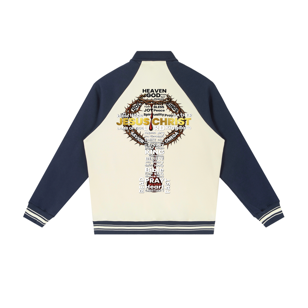 JESUS IS KING w/ Word Cross Raglan Sleeve Baseball Jacket