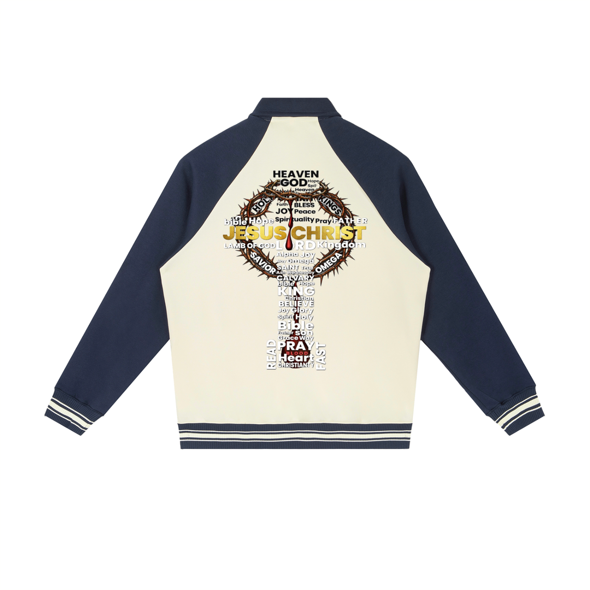JESUS IS KING w/ Word Cross Raglan Sleeve Baseball Jacket