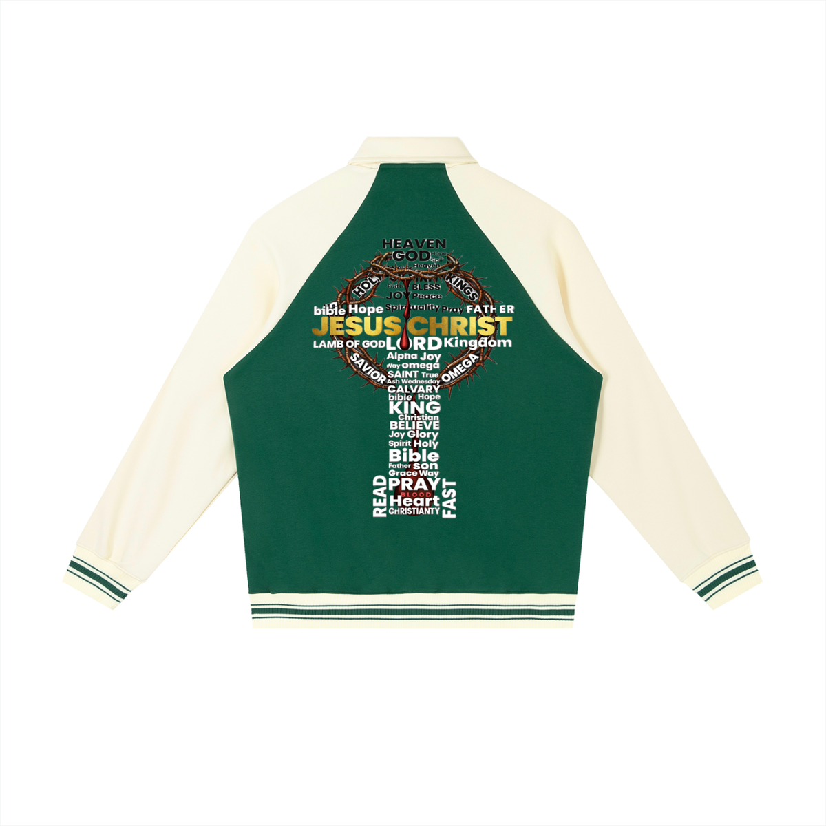 JESUS IS KING w/ Word Cross Raglan Sleeve Baseball Jacket