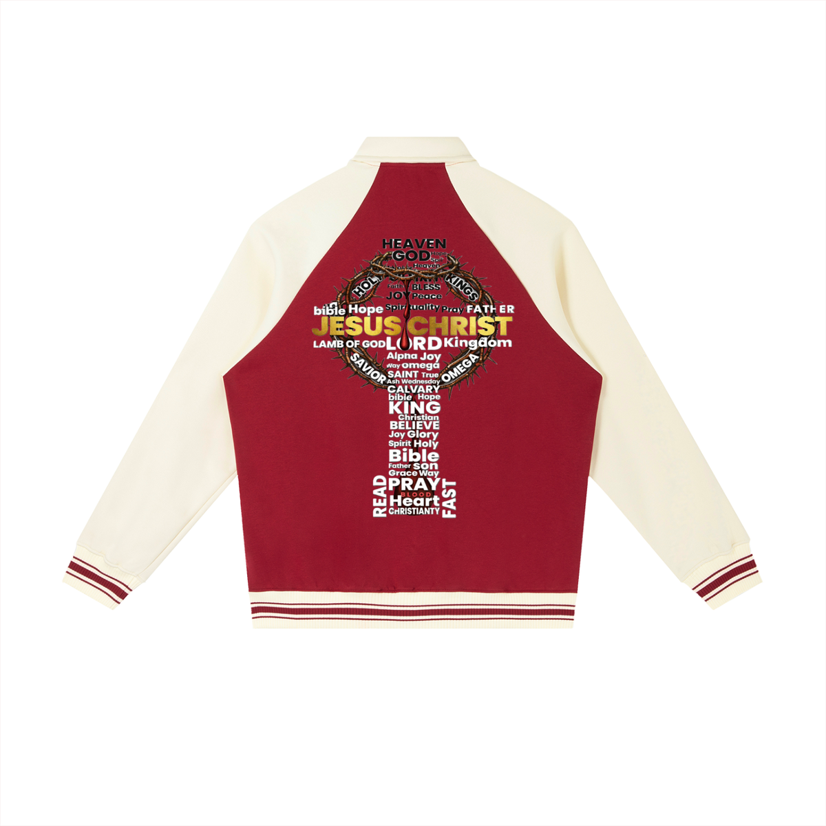 JESUS IS KING w/ Word Cross Raglan Sleeve Baseball Jacket
