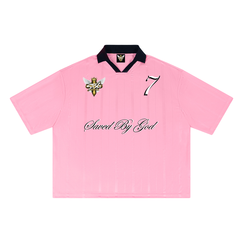 SAVED BY GOD 7 Striped Boxy Soccer Jersey