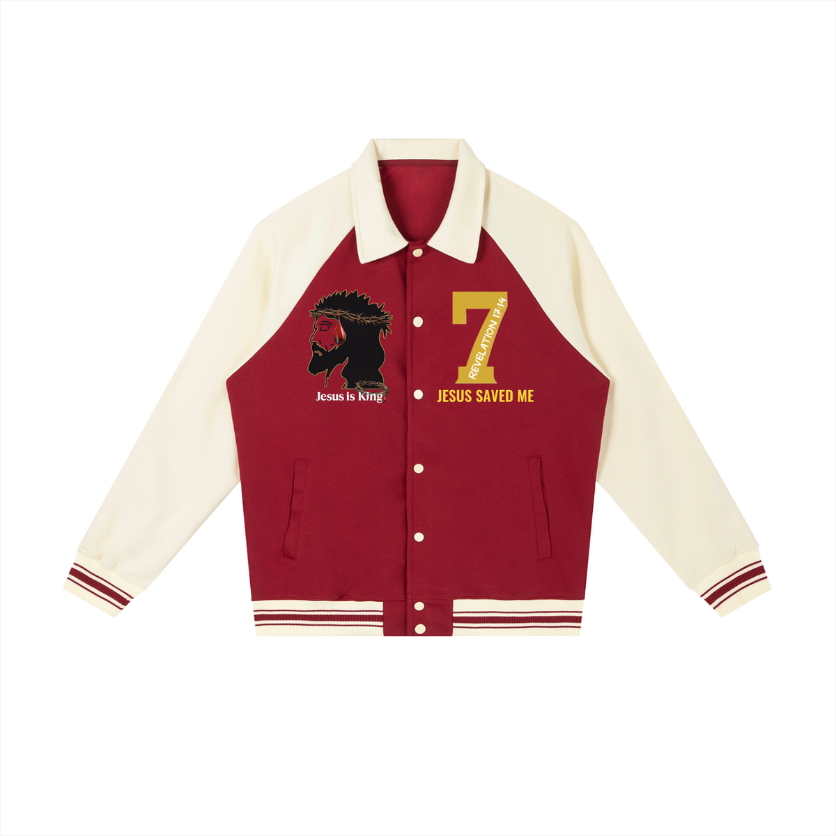 JESUS IS KING w/ 7 Raglan Sleeve Baseball Jacket