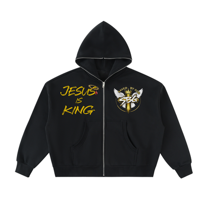 JESUS IS KING Fleeced Full-Zip Boxy Hoodie