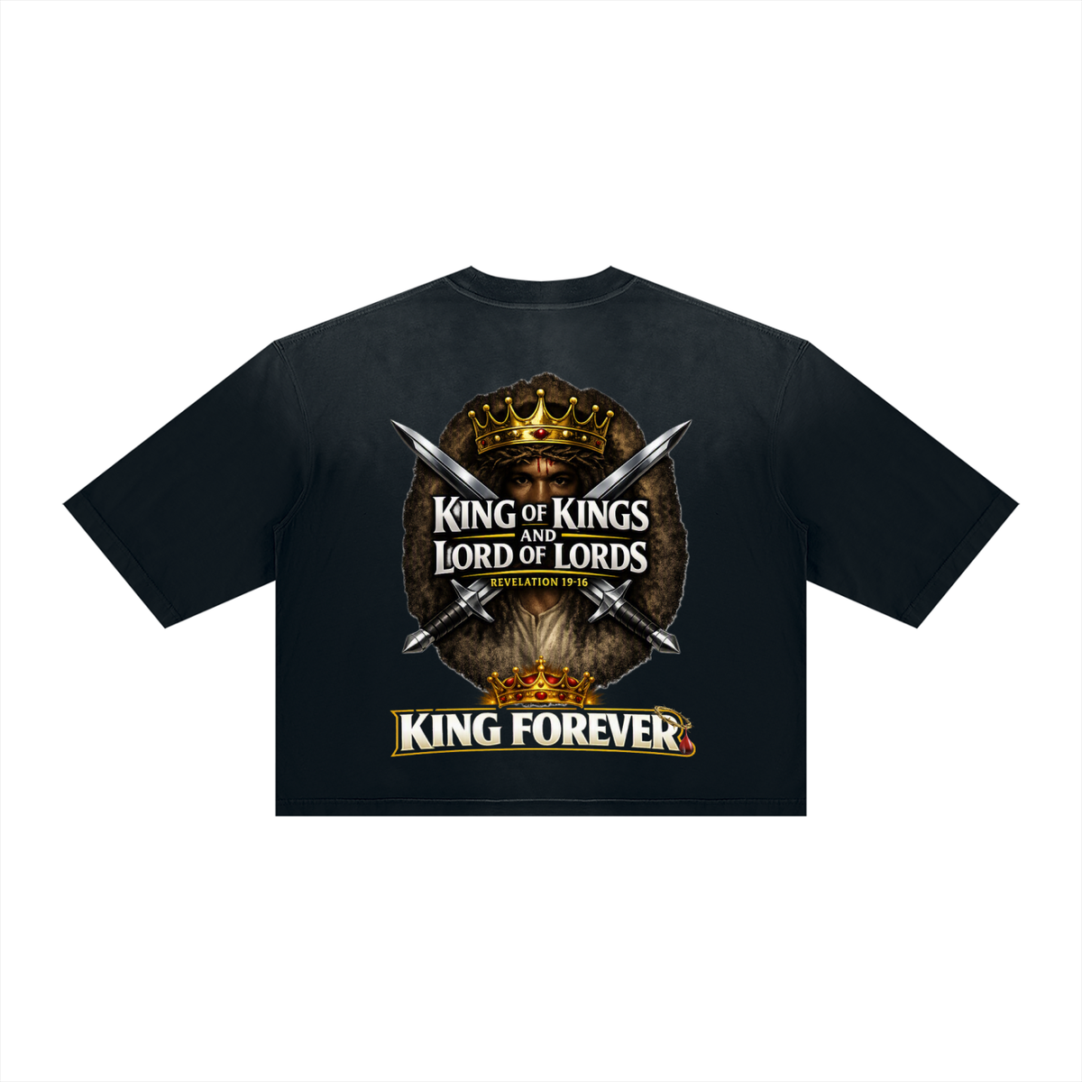 JESUS IS KING w/ FACES Vintage Wash Sunfade Boxy T-Shirt