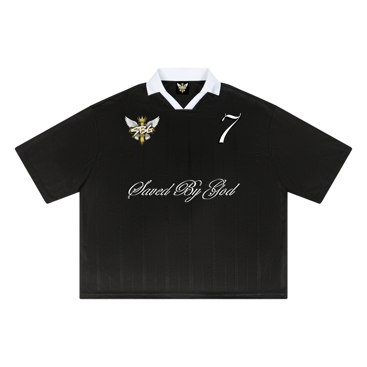 SAVED BY GOD 7 Striped Boxy Soccer Jersey