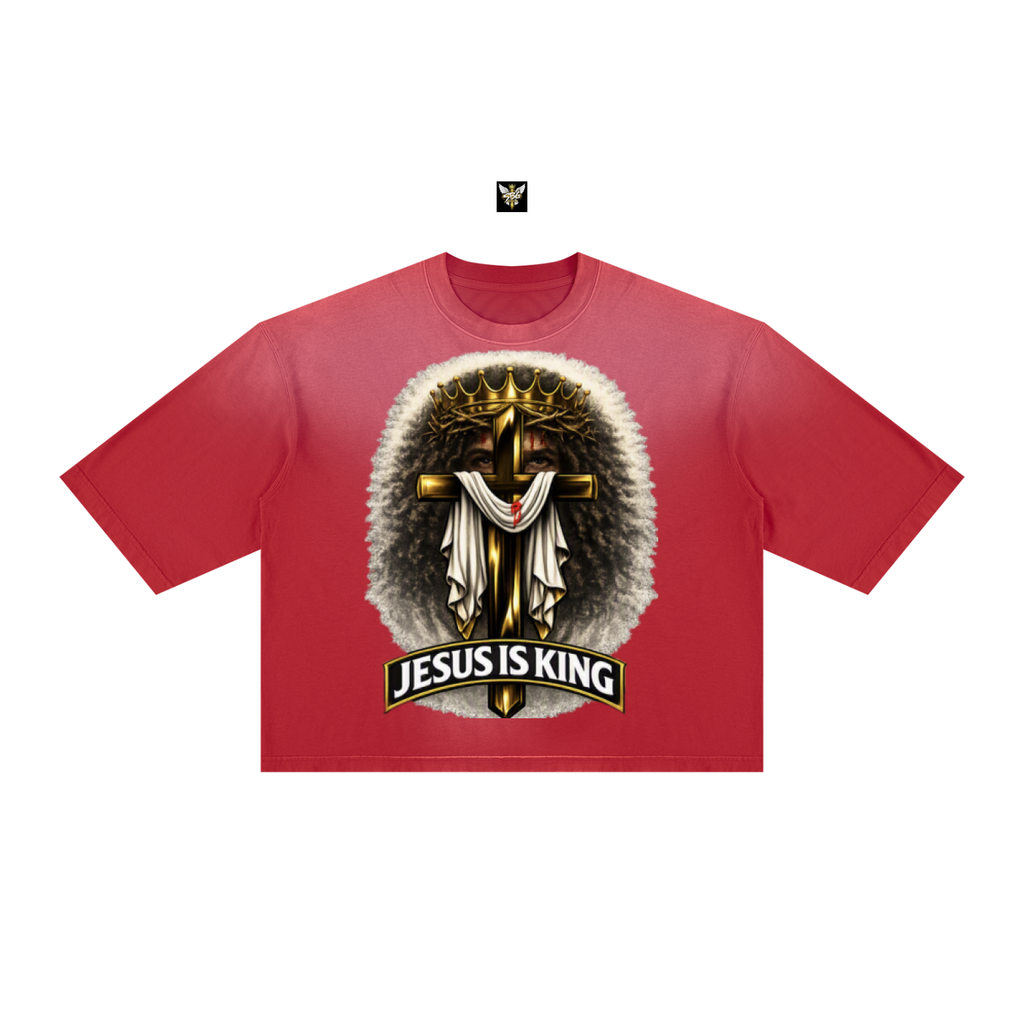 JESUS IS KING w/ FACES Vintage Wash Sunfade Boxy T-Shirt