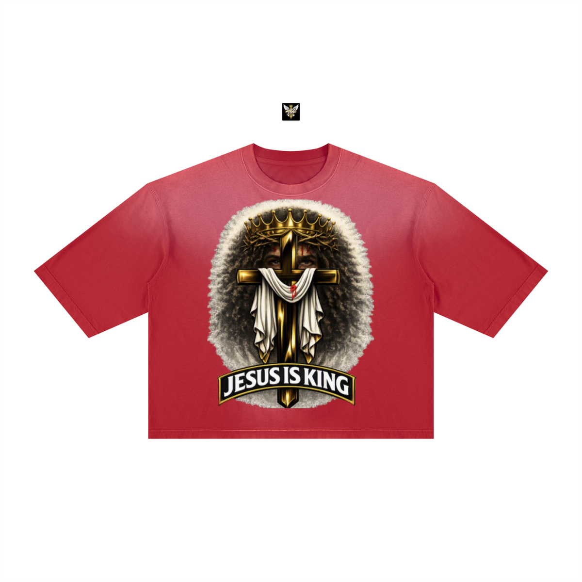 JESUS IS KING w/ FACES Vintage Wash Sunfade Boxy T-Shirt