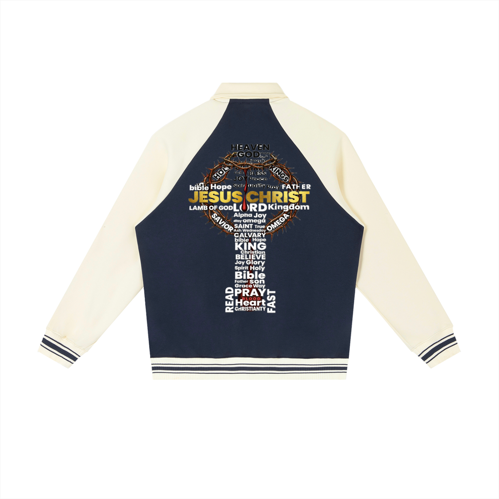 JESUS IS KING w/ Word Cross Raglan Sleeve Baseball Jacket