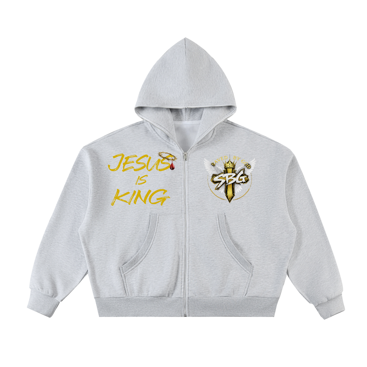 JESUS IS KING Fleeced Full-Zip Boxy Hoodie