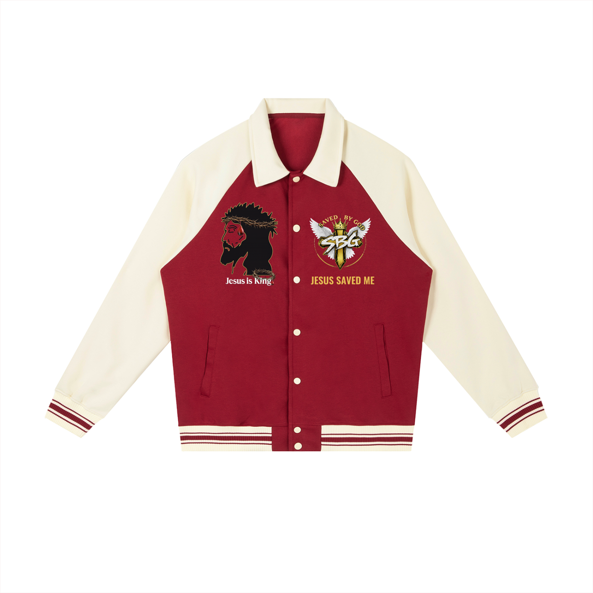 JESUS IS KING w/ Word Cross Raglan Sleeve Baseball Jacket