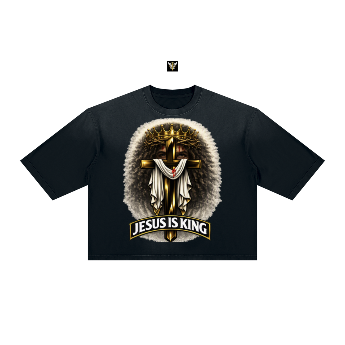 JESUS IS KING w/ FACES Vintage Wash Sunfade Boxy T-Shirt