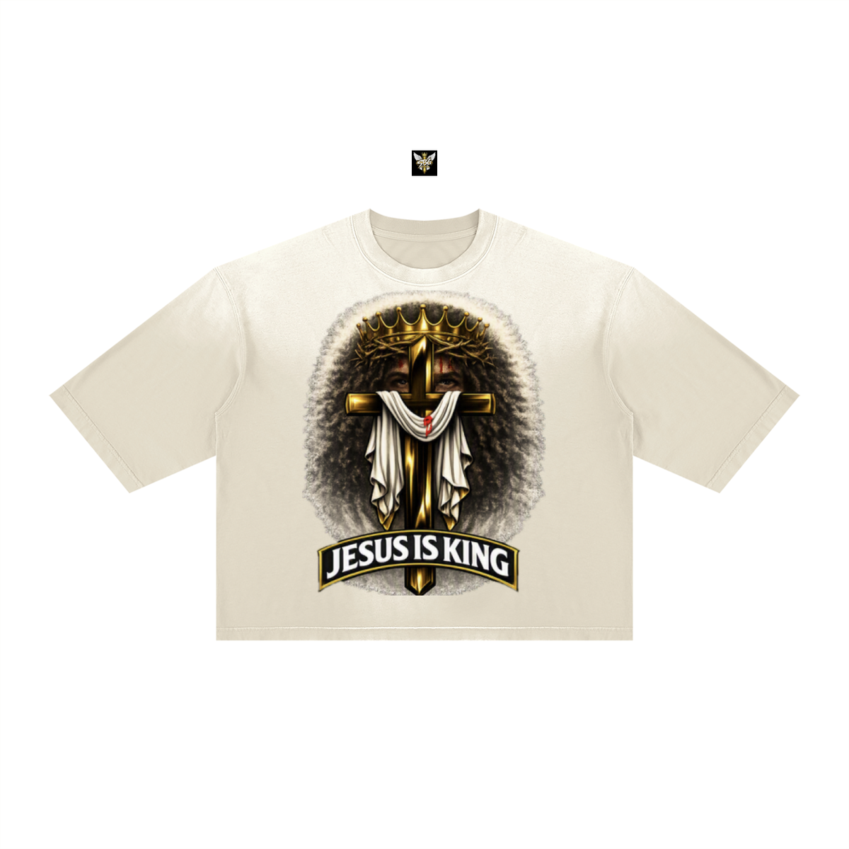JESUS IS KING w/ FACES Vintage Wash Sunfade Boxy T-Shirt