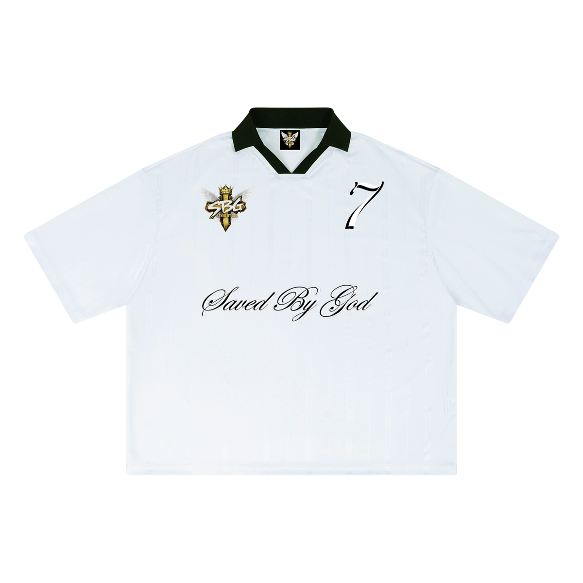 SAVED BY GOD 7 Striped Boxy Soccer Jersey